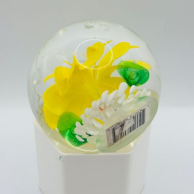 LOT 106: Yellow & Purple Flower Badash Paperweights & Galaxy Sphere Style Paperweight