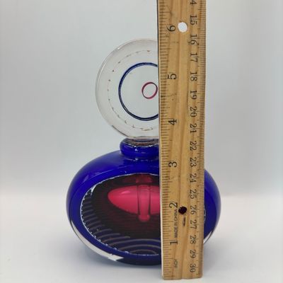 LOT 96: Artisan Signed Cobalt Blue & Red Art Glass Perfume Bottle