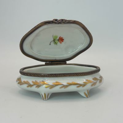 LOT 80: Vintage Limoges Trinket Boxes: Floral Footed & Green Stripe Floral