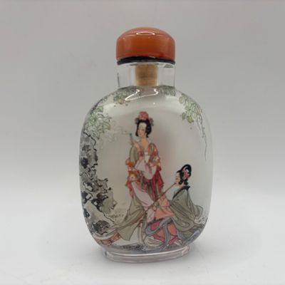 LOT 71: Vintage Chinese Reverse/Inside Painted Snuff Bottles w/Agate Tops