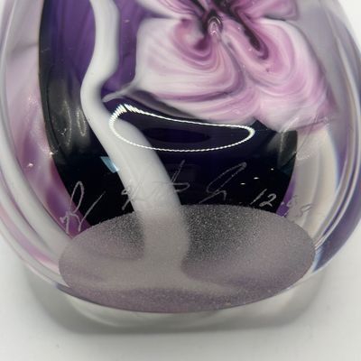 LOT 96: Beautiful Art Glass Signed Purple Floral Perfume Bottle