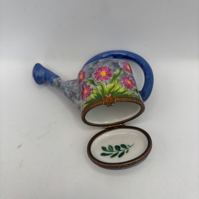 LOT 79: Vintage Limoges Trinket Boxes: Watering Can & Flower Basket