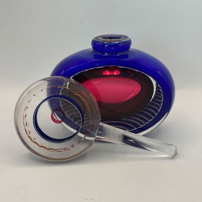 LOT 96: Artisan Signed Cobalt Blue & Red Art Glass Perfume Bottle