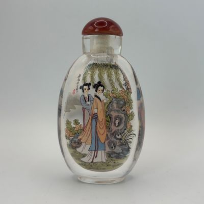 LOT 92: Vintage Chinese Reverse/Inside Painted Snuff Bottles w/Agate Tops