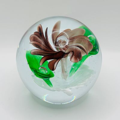 LOT 106: Yellow & Purple Flower Badash Paperweights & Galaxy Sphere Style Paperweight