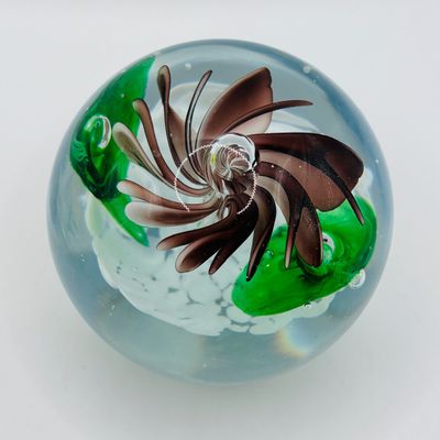 LOT 106: Yellow & Purple Flower Badash Paperweights & Galaxy Sphere Style Paperweight