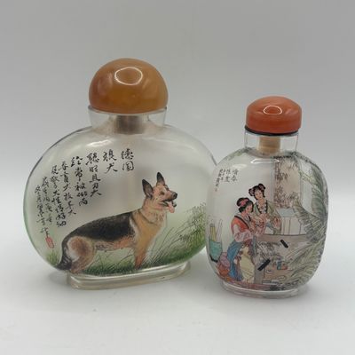 LOT 71: Vintage Chinese Reverse/Inside Painted Snuff Bottles w/Agate Tops