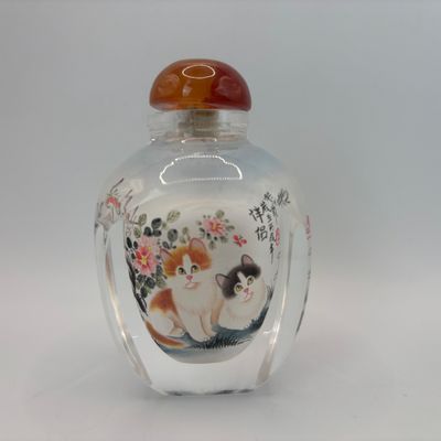 LOT 92: Vintage Chinese Reverse/Inside Painted Snuff Bottles w/Agate Tops