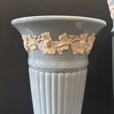 LOT 55: Wedgewood Collection: Jasperware along w/Etruria & Barlaston Queen's Ware Trumpet Vases