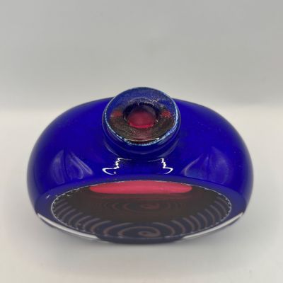 LOT 96: Artisan Signed Cobalt Blue & Red Art Glass Perfume Bottle