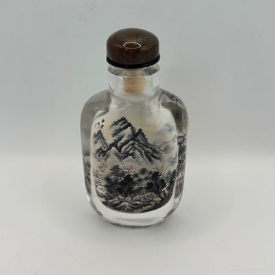 LOT 93: Vintage Chinese Reverse/Inside Painted Snuff Bottles w/Agate Tops