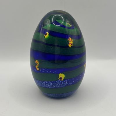 LOT 63: Green & Blue Swirl Artist Signed Art Glass Paperweight