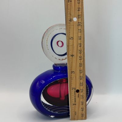 LOT 96: Artisan Signed Cobalt Blue & Red Art Glass Perfume Bottle