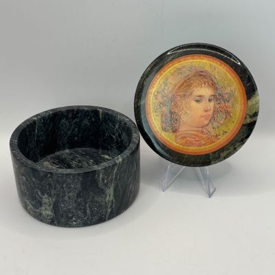 LOT 94: Badash Flower Paperweight, Royal Dalton "Lucia and Child" Collectors Plate & Vintage Edna Hibel Style Marble...