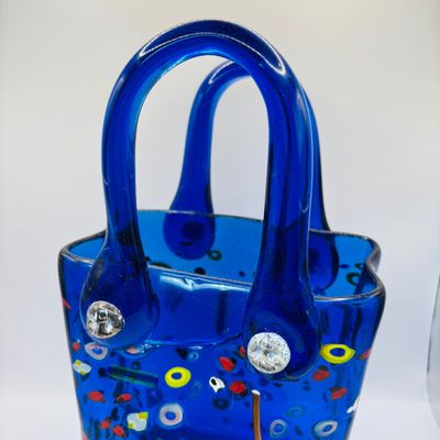 LOT 108: Cobalt Blue Art Glass Purse-Signed Wayne Miyah Glass Studio