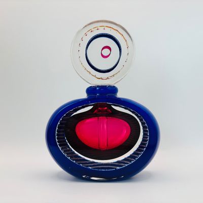 LOT 96: Artisan Signed Cobalt Blue & Red Art Glass Perfume Bottle