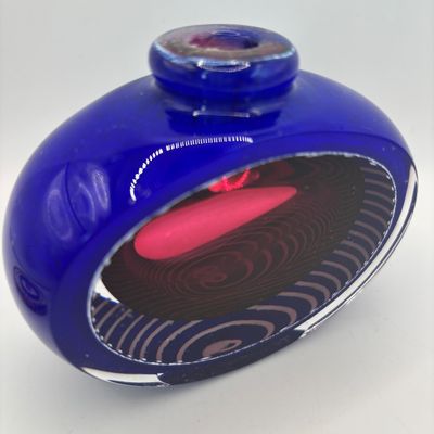 LOT 96: Artisan Signed Cobalt Blue & Red Art Glass Perfume Bottle