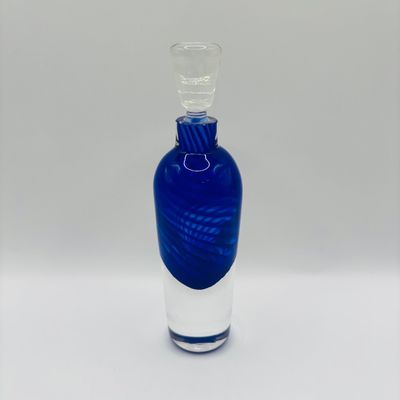 LOT 105: Vintage Art Glass Perfume Bottles: Iridescent Blue & Blue Swirl - unsigned