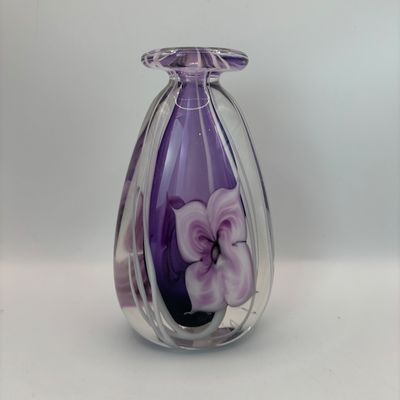 LOT 96: Beautiful Art Glass Signed Purple Floral Perfume Bottle