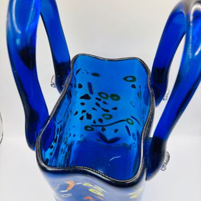 LOT 108: Cobalt Blue Art Glass Purse-Signed Wayne Miyah Glass Studio