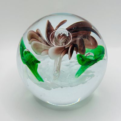 LOT 106: Yellow & Purple Flower Badash Paperweights & Galaxy Sphere Style Paperweight