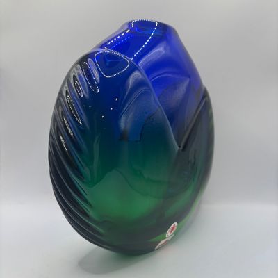 LOT 72: Hand Crafted Art Glass Beranek Cobalt Blue & Green Vase