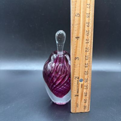 LOT102: Artisan Signed Cranberry Swirl Art Glass Perfume Bottle