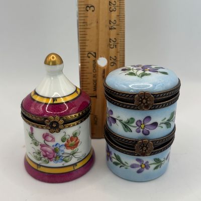 LOT 78: Vintage Limoges Trinket Boxes: Two-Tier Floral & Pink Floral