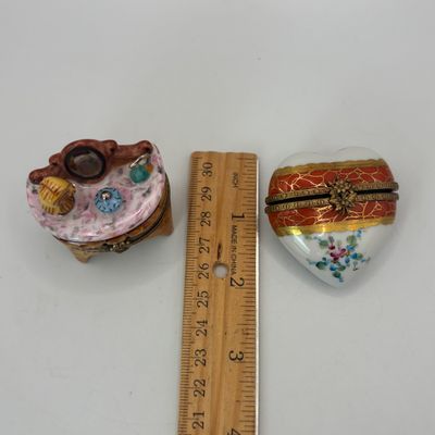 LOT 86: Vintage Limoges Trinket Boxes: Floral Heart & Vanity