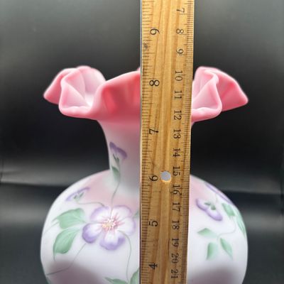 LOT 58: Fenton Floral Satin Vase, Signed by Artist