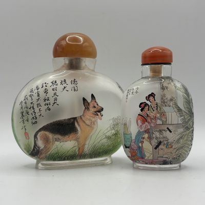 LOT 71: Vintage Chinese Reverse/Inside Painted Snuff Bottles w/Agate Tops