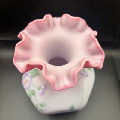 LOT 58: Fenton Floral Satin Vase, Signed by Artist