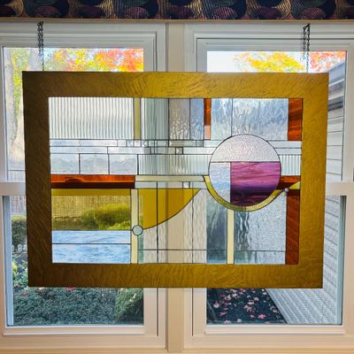 LOT 107: Abstract Geometric Stained-Glass Panel