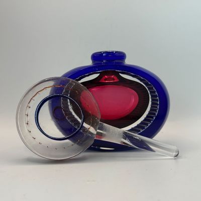 LOT 96: Artisan Signed Cobalt Blue & Red Art Glass Perfume Bottle