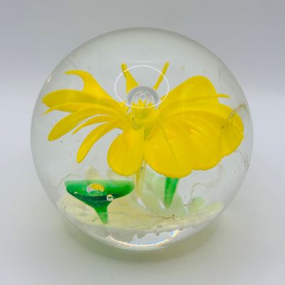 LOT 106: Yellow & Purple Flower Badash Paperweights & Galaxy Sphere Style Paperweight