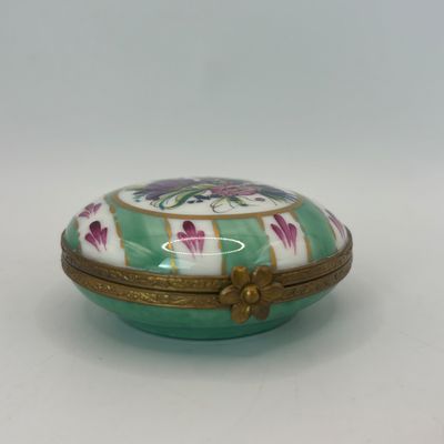 LOT 80: Vintage Limoges Trinket Boxes: Floral Footed & Green Stripe Floral