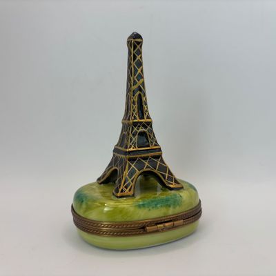 LOT 81: Vintage Limoges Trinket Boxes: Eiffel Tower & A Bottle of Burgundy (missing is the wine glass)