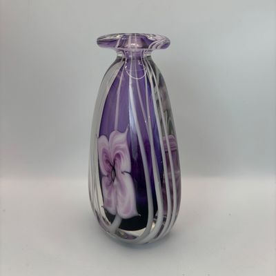 LOT 96: Beautiful Art Glass Signed Purple Floral Perfume Bottle