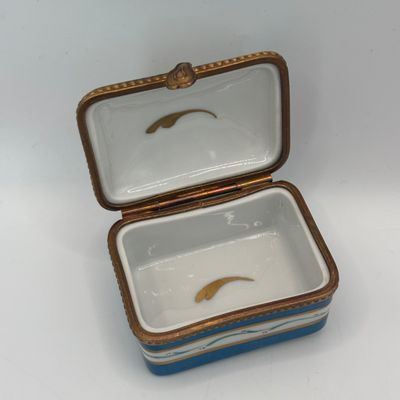 LOT 87: Vintage Limoges Trinket Boxes: Blue & Gold Floral along w/ Diamond Trellis Pattern