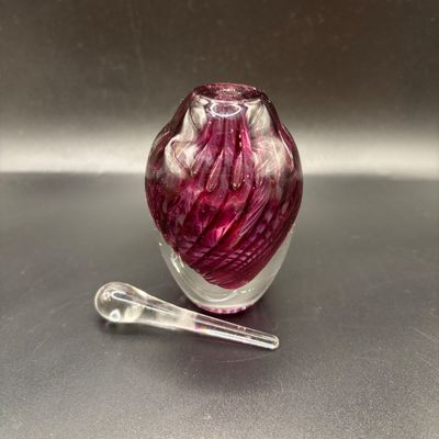 LOT102: Artisan Signed Cranberry Swirl Art Glass Perfume Bottle