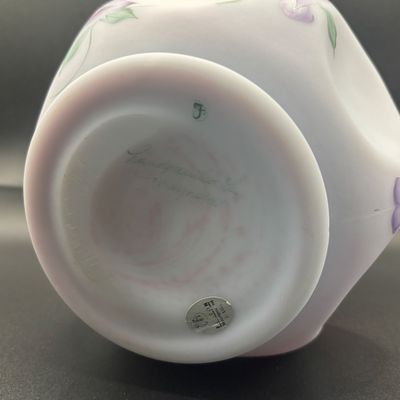 LOT 58: Fenton Floral Satin Vase, Signed by Artist