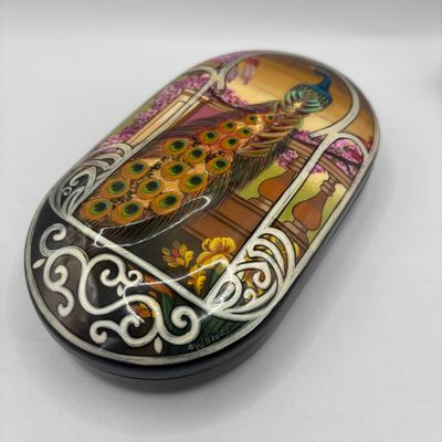 LOT 67: Vintage Floral Chinoiserie Style Geen Enamel & Gold Tone Table Lighter, Brass Manneken Pis Souvenir Ashtray & Peacock...