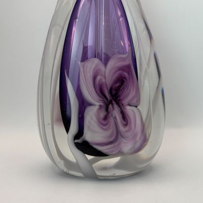 LOT 96: Beautiful Art Glass Signed Purple Floral Perfume Bottle