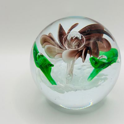 LOT 106: Yellow & Purple Flower Badash Paperweights & Galaxy Sphere Style Paperweight