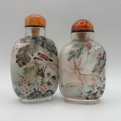 LOT 70: Vintage Chinese Reverse/Inside Painted Snuff Bottles w/Agate Tops