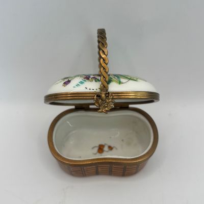 LOT 79: Vintage Limoges Trinket Boxes: Watering Can & Flower Basket