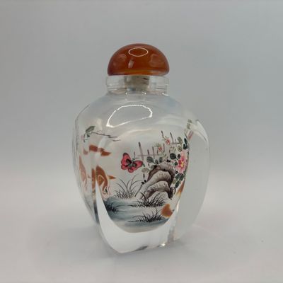 LOT 92: Vintage Chinese Reverse/Inside Painted Snuff Bottles w/Agate Tops