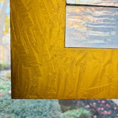 LOT 107: Abstract Geometric Stained-Glass Panel