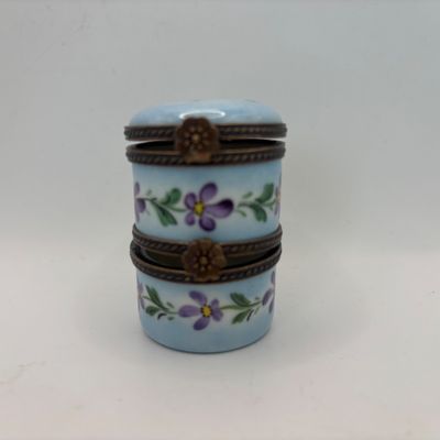 LOT 78: Vintage Limoges Trinket Boxes: Two-Tier Floral & Pink Floral