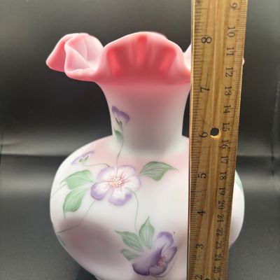 LOT 58: Fenton Floral Satin Vase, Signed by Artist